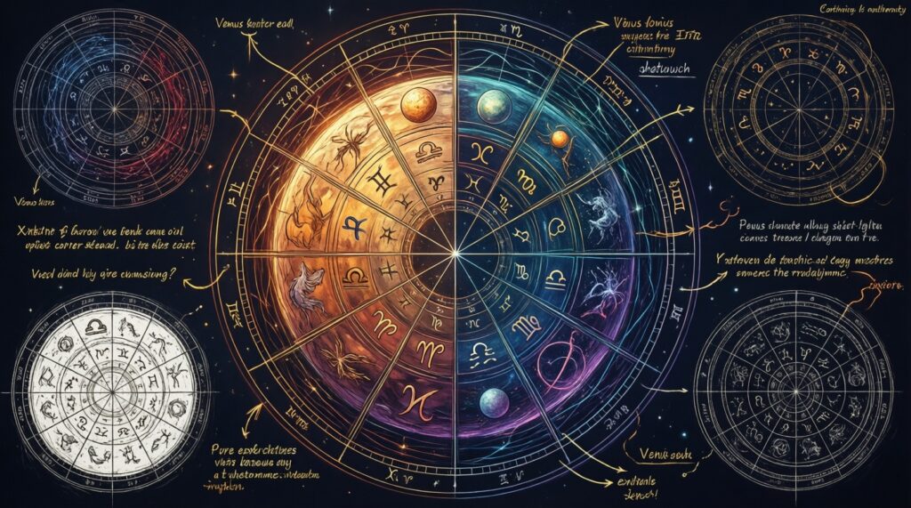 Скетчинг и арт-практики по Венере: как развивать вкус и стиль через карту - иллюстрация